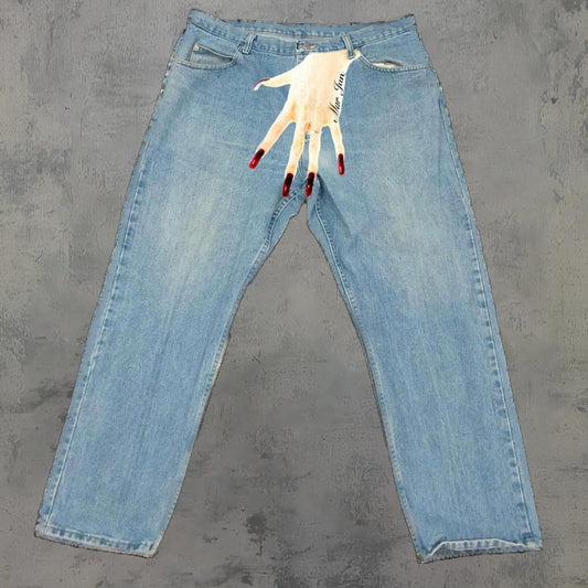 Blue Denim Graphic Pants